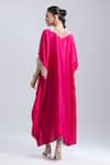 Shop_Prisho_Fuchsia Embroidery Round Neck 3d Floral Kaftan And Pant Set _at_Aza_Fashions