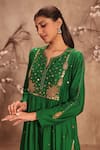 Label Niti Bothra_Green Silk Embroidery Round Neck Placement Kurta With Pant _Online_at_Aza_Fashions