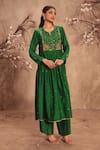 Buy_Label Niti Bothra_Green Silk Embroidery Round Neck Placement Kurta With Pant _Online_at_Aza_Fashions