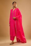 Buy_Label Niti Bothra_Pink Silk Embroidery V-neck Kurta With Pant _at_Aza_Fashions