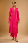Label Niti Bothra_Pink Silk Embroidery V-neck Kurta With Pant _Online_at_Aza_Fashions