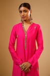 Shop_Label Niti Bothra_Pink Silk Embroidery V-neck Kurta With Pant _Online_at_Aza_Fashions