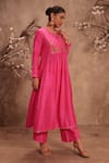 Label Niti Bothra_Pink Silk Sequins, Embroidery Round Neck Kurta With Pant _Online_at_Aza_Fashions