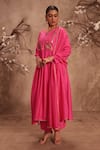 Shop_Label Niti Bothra_Pink Silk Sequins, Embroidery Round Neck Kurta With Pant _Online_at_Aza_Fashions