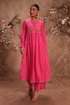 Shop_Label Niti Bothra_Pink Silk Sequins, Embroidery Round Neck Kurta With Pant _at_Aza_Fashions