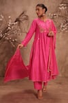 Label Niti Bothra_Pink Silk Sequins, Embroidery Round Neck Kurta With Pant _at_Aza_Fashions