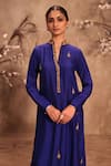 Buy_Label Niti Bothra_Blue Silk Embroidery Mandarin Collar Kurta With Pant _Online_at_Aza_Fashions