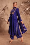 Buy_Label Niti Bothra_Blue Silk Embroidery, Sequins Round Neck Kurta With Pant _at_Aza_Fashions