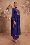 Label Niti Bothra_Blue Silk Embroidery, Sequins Round Neck Kurta With Pant _at_Aza_Fashions