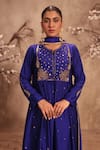 Buy_Label Niti Bothra_Blue Silk Embroidery, Sequins Round Neck Kurta With Pant 