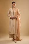 Buy_Label Niti Bothra_Ivory Silk Mandarin Collar Embroidered Kurta With Pant _at_Aza_Fashions