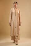 Label Niti Bothra_Ivory Silk Mandarin Collar Embroidered Kurta With Pant _Online_at_Aza_Fashions
