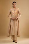 Label Niti Bothra_Ivory Silk Embroidery V-neck Kurta With Pant _Online_at_Aza_Fashions