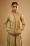 Shop_Label Niti Bothra_Green Silk Embroidery Mandarin Collar Butti Kurta With Pant _Online_at_Aza_Fashions