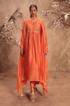 Shop_Label Niti Bothra_Orange Silk Embroidery Round Neck Yoke Kurta With Pant _Online_at_Aza_Fashions