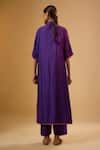 Shop_Label Niti Bothra_Purple Silk Embroidery Split V-neck Yoke Kurta With Pant _at_Aza_Fashions