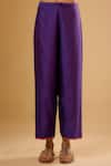 Label Niti Bothra_Purple Silk Embroidery Split V-neck Yoke Kurta With Pant _Online_at_Aza_Fashions