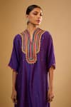 Buy_Label Niti Bothra_Purple Silk Embroidery Split V-neck Yoke Kurta With Pant _Online_at_Aza_Fashions
