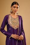Shop_Label Niti Bothra_Purple Silk Sequins Round Neck Lotus Yoke Kurta With Pant _Online_at_Aza_Fashions