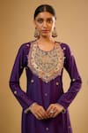 Label Niti Bothra_Purple Silk Sequins Round Neck Lotus Yoke Kurta With Pant _at_Aza_Fashions