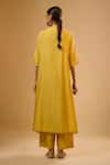 Shop_Label Niti Bothra_Yellow Silk Embroidery Split V-neck Yoke Kurta With Pant _at_Aza_Fashions