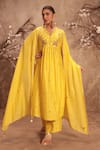 Buy_Label Niti Bothra_Yellow Silk Embroidery Notched Neck Yoke Kurta With Pant _at_Aza_Fashions