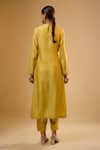 Shop_Label Niti Bothra_Yellow Silk Embroidery Round Neck Lotus Yoke Kurta With Pant _at_Aza_Fashions