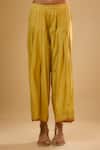 Buy_Label Niti Bothra_Yellow Silk Embroidery Round Neck Lotus Yoke Kurta With Pant _Online_at_Aza_Fashions