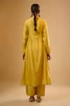 Shop_Label Niti Bothra_Yellow Silk Sequins V-neck Stripe Yoke Kurta With Pant _at_Aza_Fashions