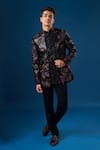 Buy_Rng Safawala_Black Velvet Sequins, Embroidery Coal Velour Bandhgala Set _at_Aza_Fashions