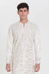 Shop Abhinav Mishra Ivory Chanderi Embroidery, Mirrors Heavy Kurta Pant Set Online at Aza Fashions Shop_Abhinav Mishra_Ivory Chanderi Embroidery, Mirrors Heavy Kurta Pant Set _Online_at_Aza_Fashions