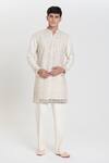 Buy_Abhinav Mishra_Ivory Chanderi Embroidery, Mirrors Heavy Kurta Pant Set _at_Aza_Fashions