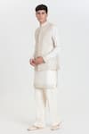 Shop_Abhinav Mishra_Ivory Chanderi Embroidery, Mirrors Designer Nehru Jacket Set _Online_at_Aza_Fashions