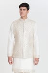 Abhinav Mishra_Ivory Chanderi Embroidery, Mirrors Designer Nehru Jacket Set _at_Aza_Fashions