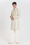 Buy_Abhinav Mishra_Ivory Chanderi Embroidery, Mirrors Heavy Kurta Pant Set _Online_at_Aza_Fashions