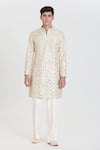 Buy_Abhinav Mishra_Ivory Chanderi Embroidery, Mirrors Heavy Kurta Pant Set _at_Aza_Fashions