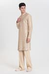 Abhinav Mishra_Beige Chanderi Embroidery, Mirrors Heavy Kurta Set _Online_at_Aza_Fashions