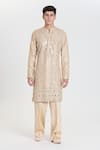 Shop_Abhinav Mishra_Beige Chanderi Embroidery, Mirrors Heavy Kurta Set _at_Aza_Fashions