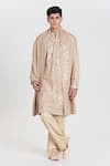 Buy_Abhinav Mishra_Beige Chanderi Embroidery, Mirrors Heavy Kurta Set _at_Aza_Fashions
