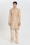 Buy_Abhinav Mishra_Beige Chanderi Embroidery, Mirrors Heavy Kurta Pant Set _at_Aza_Fashions