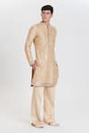 Abhinav Mishra_Beige Chanderi Embroidery, Mirrors Heavy Kurta Pant Set _Online_at_Aza_Fashions
