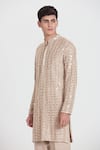 Abhinav Mishra_Beige Chanderi Embroidery, Mirrors Heavy Kurta Set _Online_at_Aza_Fashions