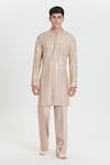 Buy_Abhinav Mishra_Beige Chanderi Embroidery, Mirrors Heavy Kurta Set _Online_at_Aza_Fashions
