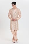 Buy_Abhinav Mishra_Peach Chanderi Mirrors, Embroidery Designer Kurta Pant Set _at_Aza_Fashions