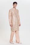 Abhinav Mishra_Peach Chanderi Mirrors, Embroidery Designer Kurta Pant Set _Online_at_Aza_Fashions