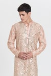Shop_Abhinav Mishra_Peach Chanderi Mirrors, Embroidery Designer Kurta Pant Set _Online_at_Aza_Fashions