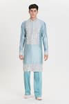 Buy_Abhinav Mishra_Sky Blue Chanderi Embroidery, Mirrors Heavy Kurta Pant Set _at_Aza_Fashions
