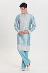Buy_Abhinav Mishra_Sky Blue Chanderi Embroidery, Mirrors Heavy Kurta Pant Set _Online_at_Aza_Fashions