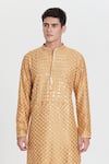 Shop_Abhinav Mishra_Gold Chanderi Embroidery, Mirrors Kurta Set _Online_at_Aza_Fashions