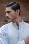 Preevin_Blue Chanderi Silk Embroidery Ice Big Border Full Kurta With Pant _Online_at_Aza_Fashions